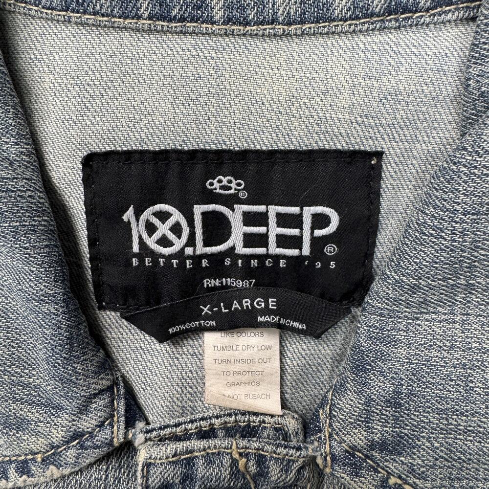 10.Deep Mens Denim Vest XL Blue Light Wash Sleeveless Trucker Frayed Armholes